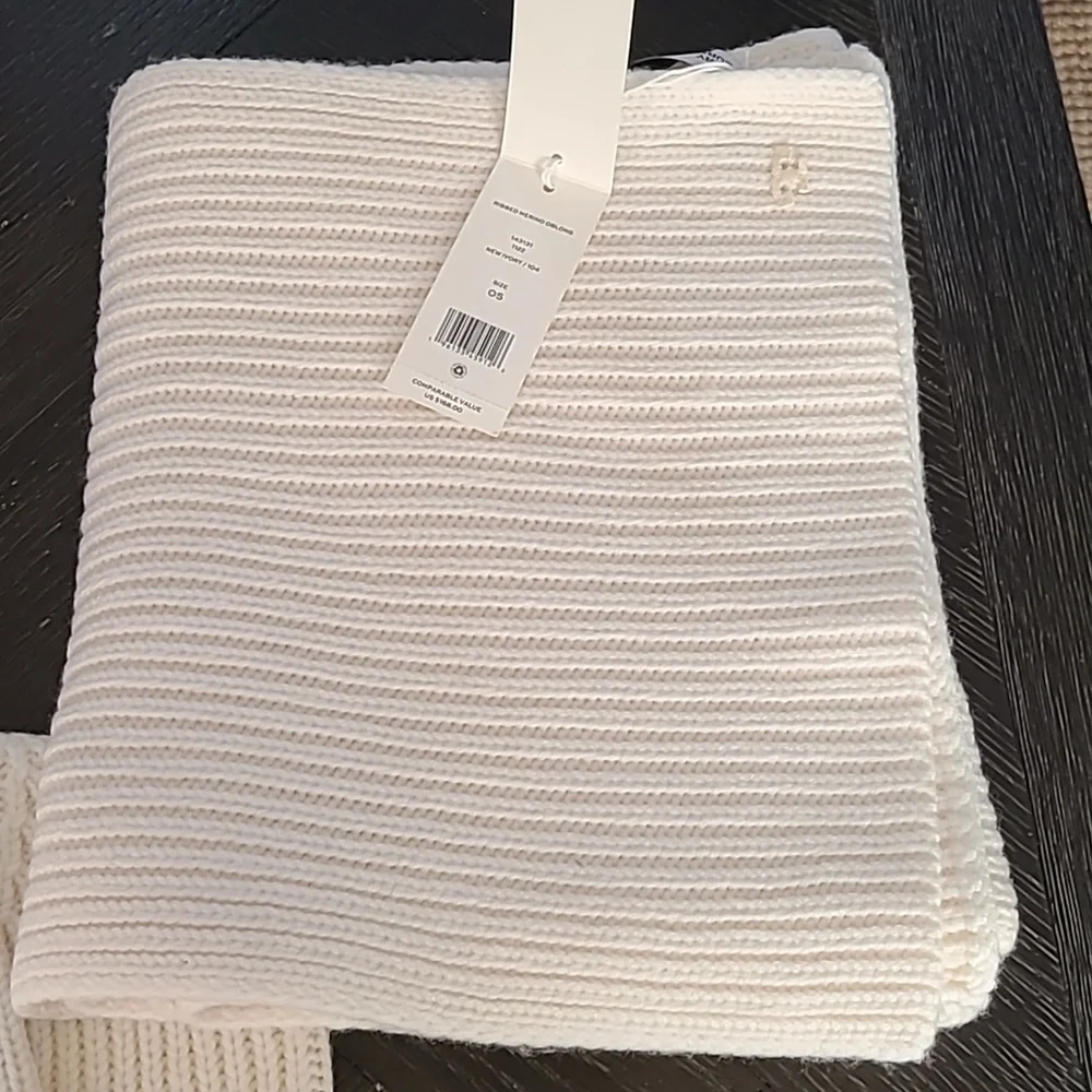 NWT Tory Burch Ribbed Merino Wool Oblong Scarf and Hat/Mitten Set